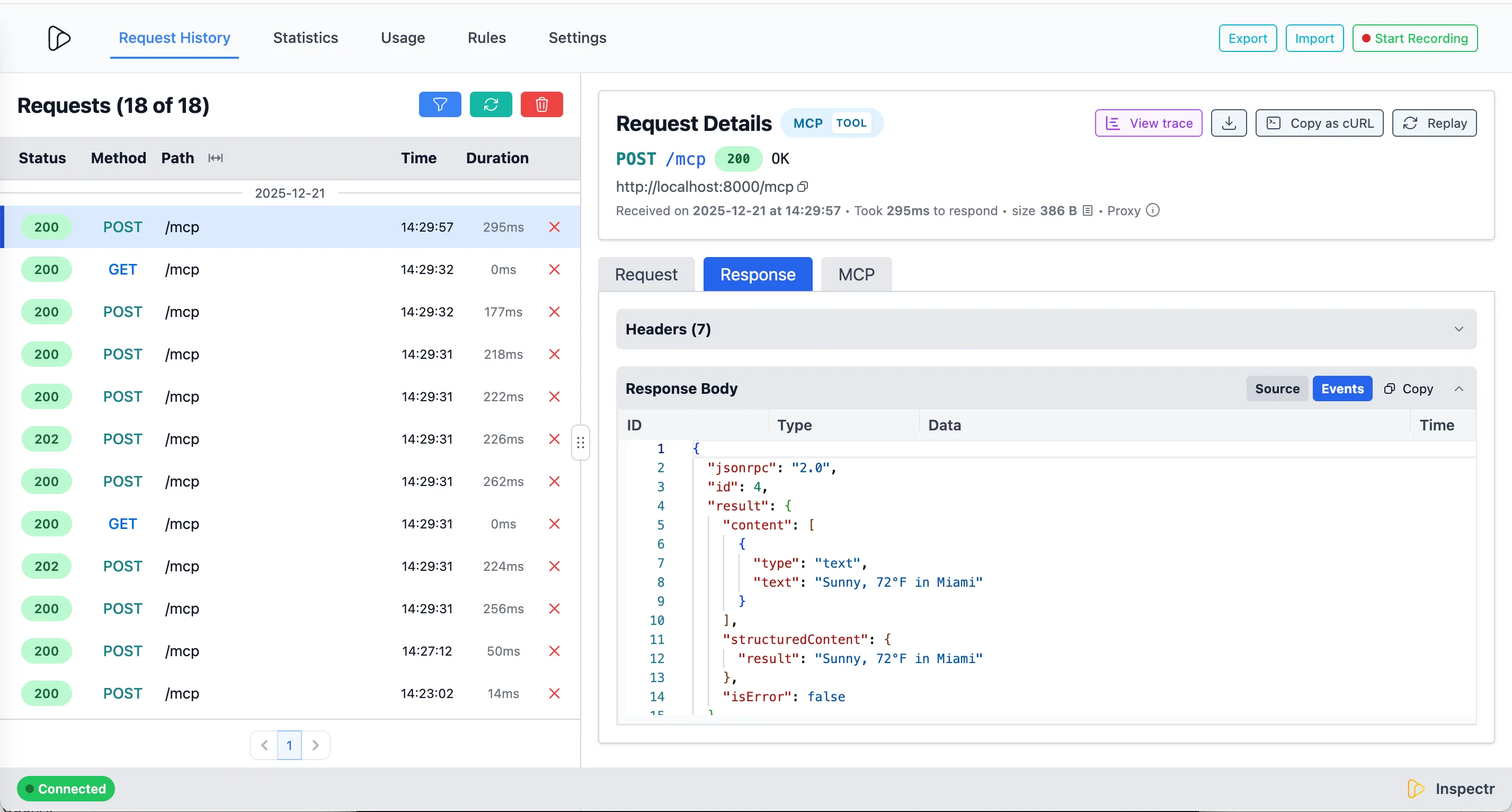 Inspectr capturing MCP tools