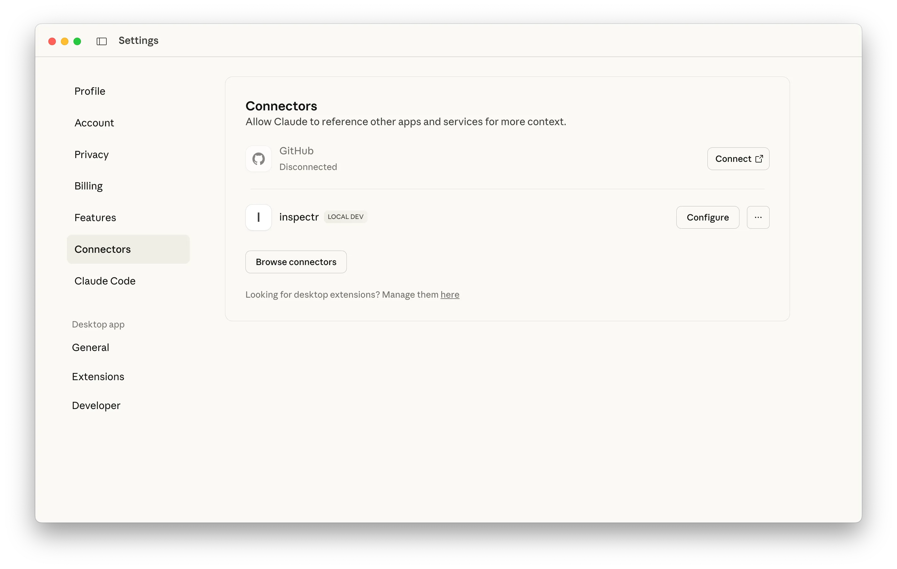 Claude Desktop connectors