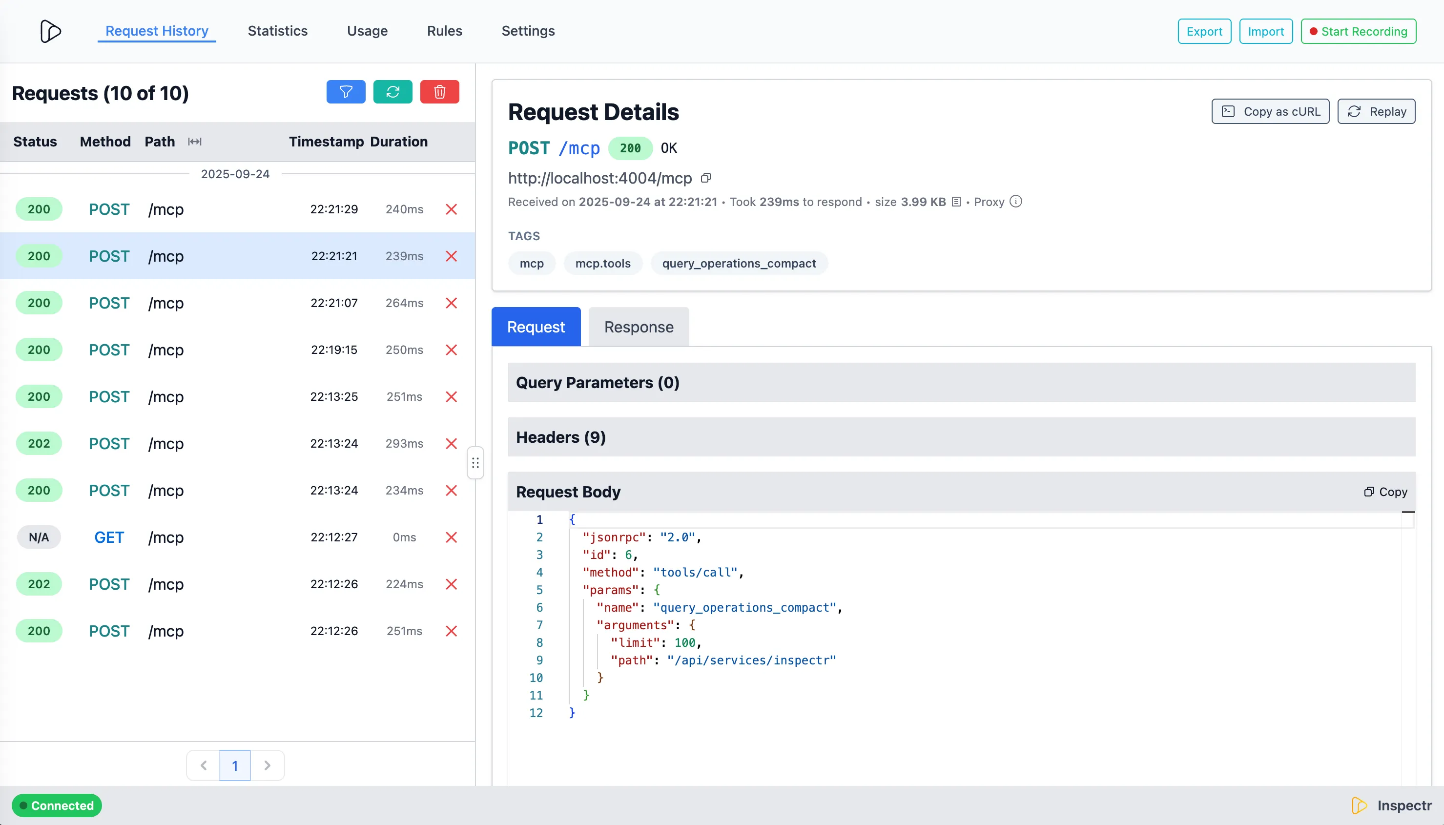 Inspectr request details