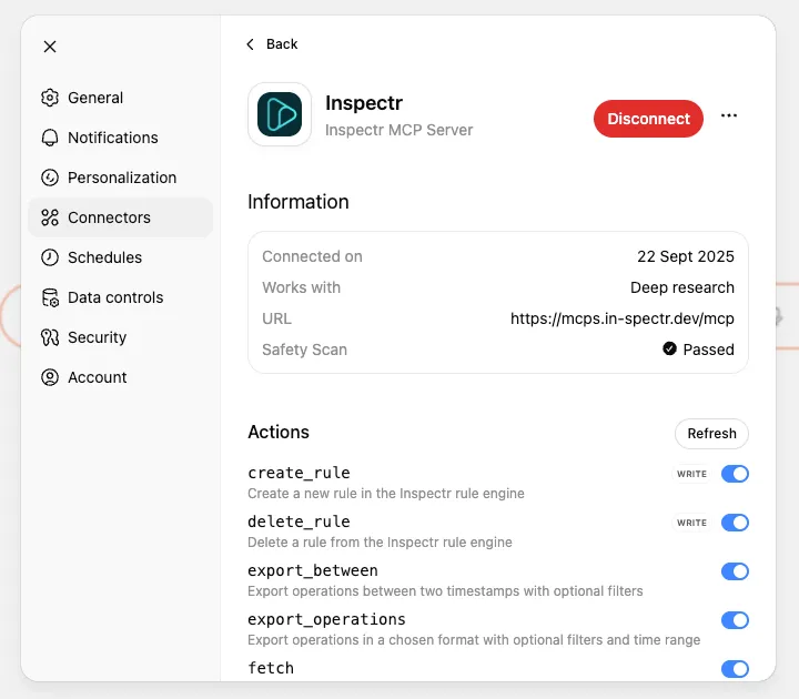 Connector connected view