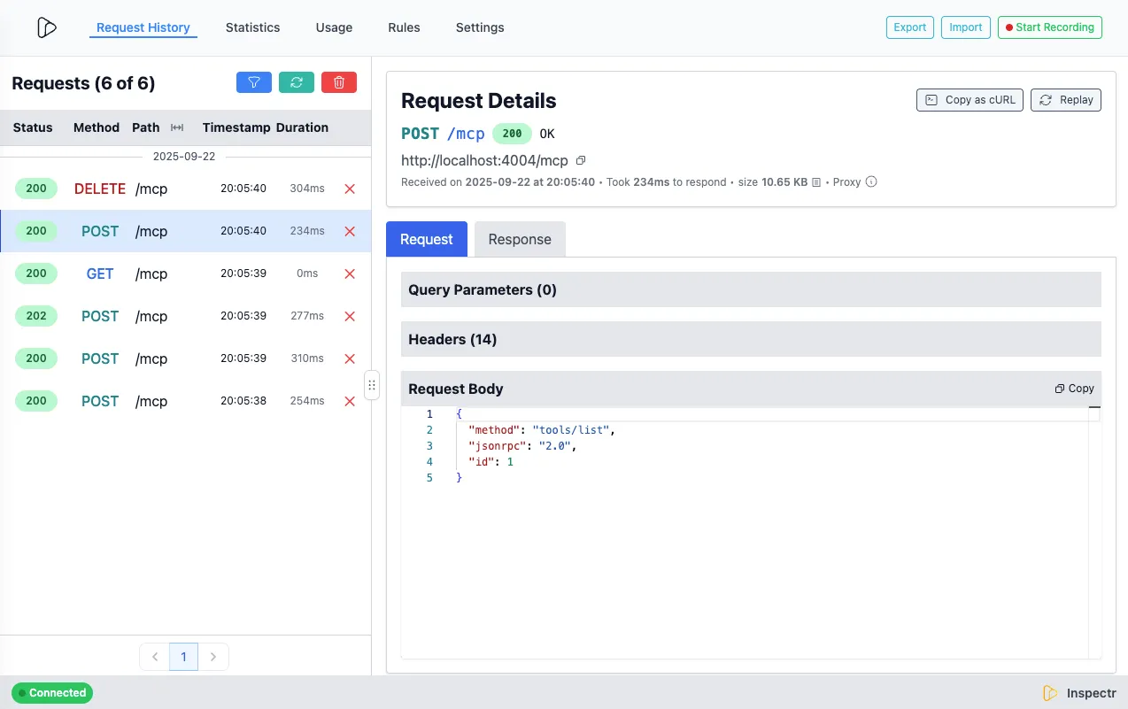 Inspectr request view