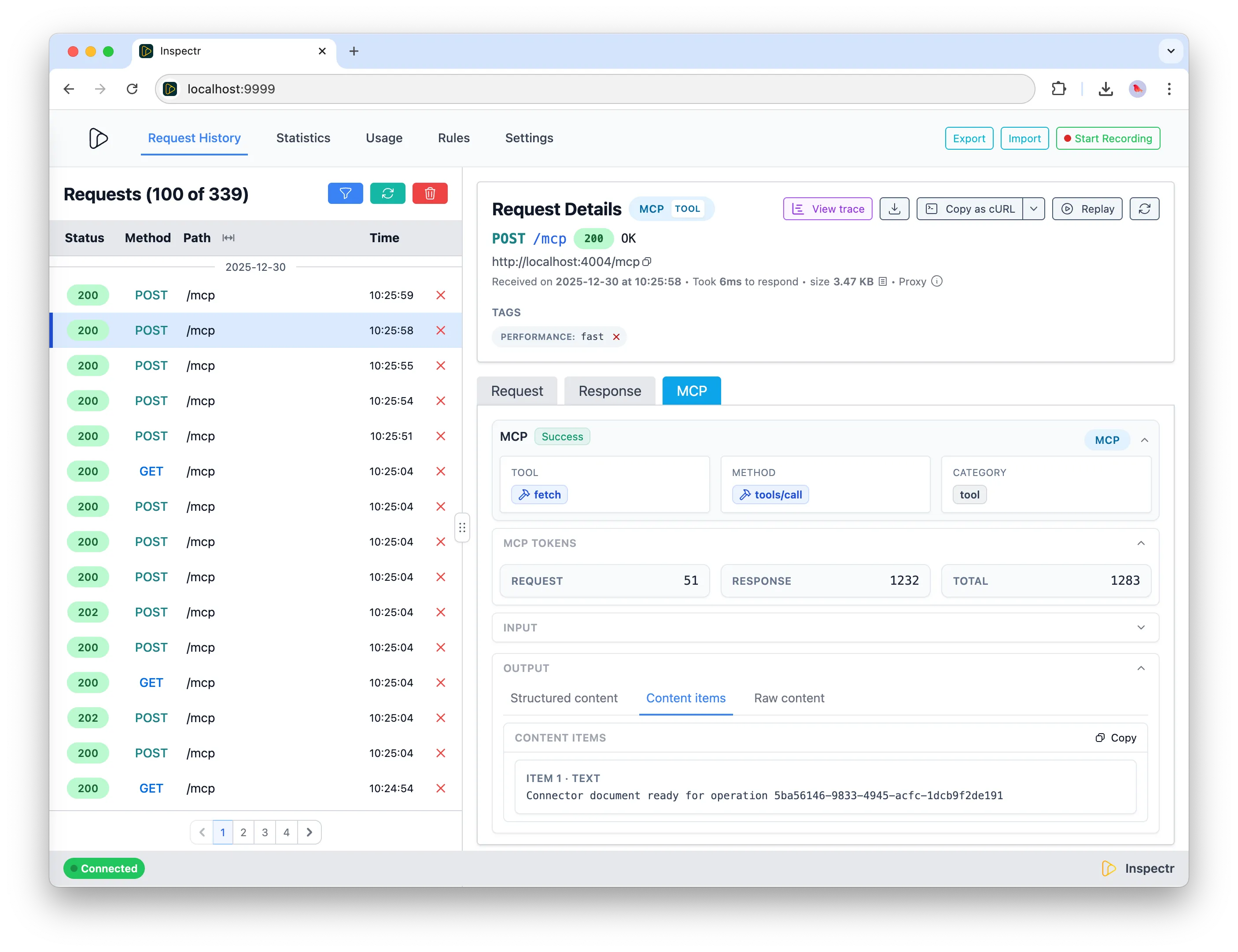 Inspectr MCP insights view