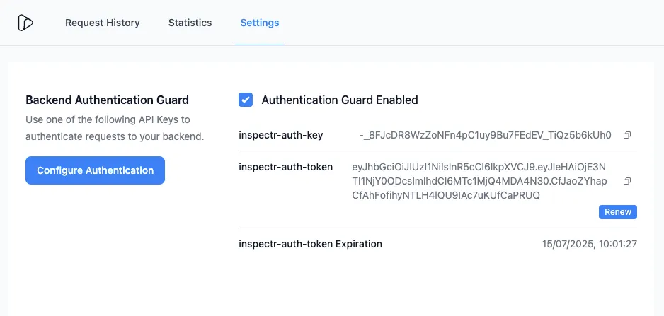 Inspectr - Guard Settings