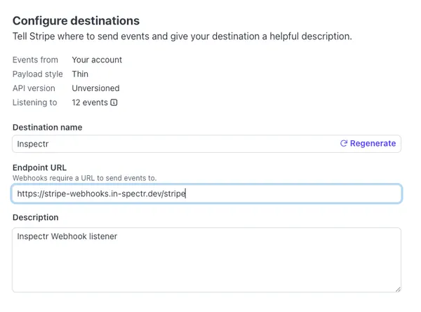 Stripe Webhook Destination